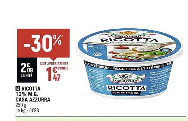 ricotta 12% m.g. casa azzurra