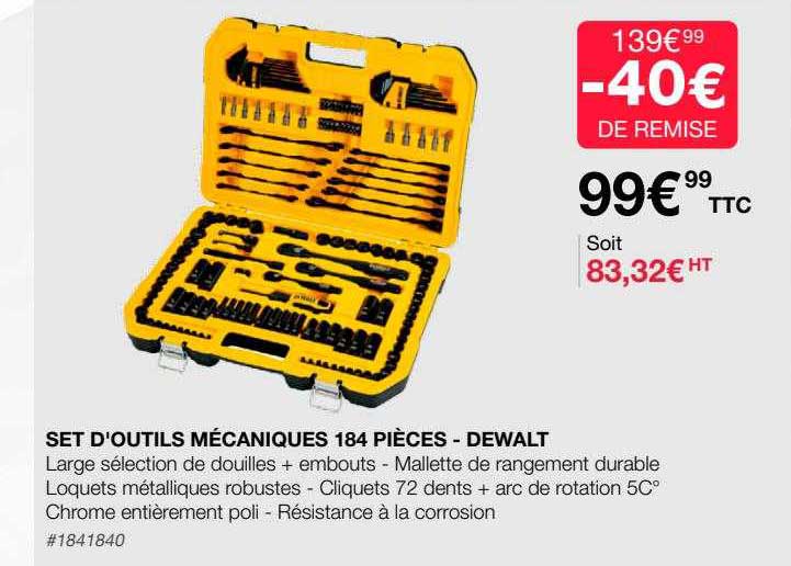 set d'outils mécaniques 184 pièces - dewalt