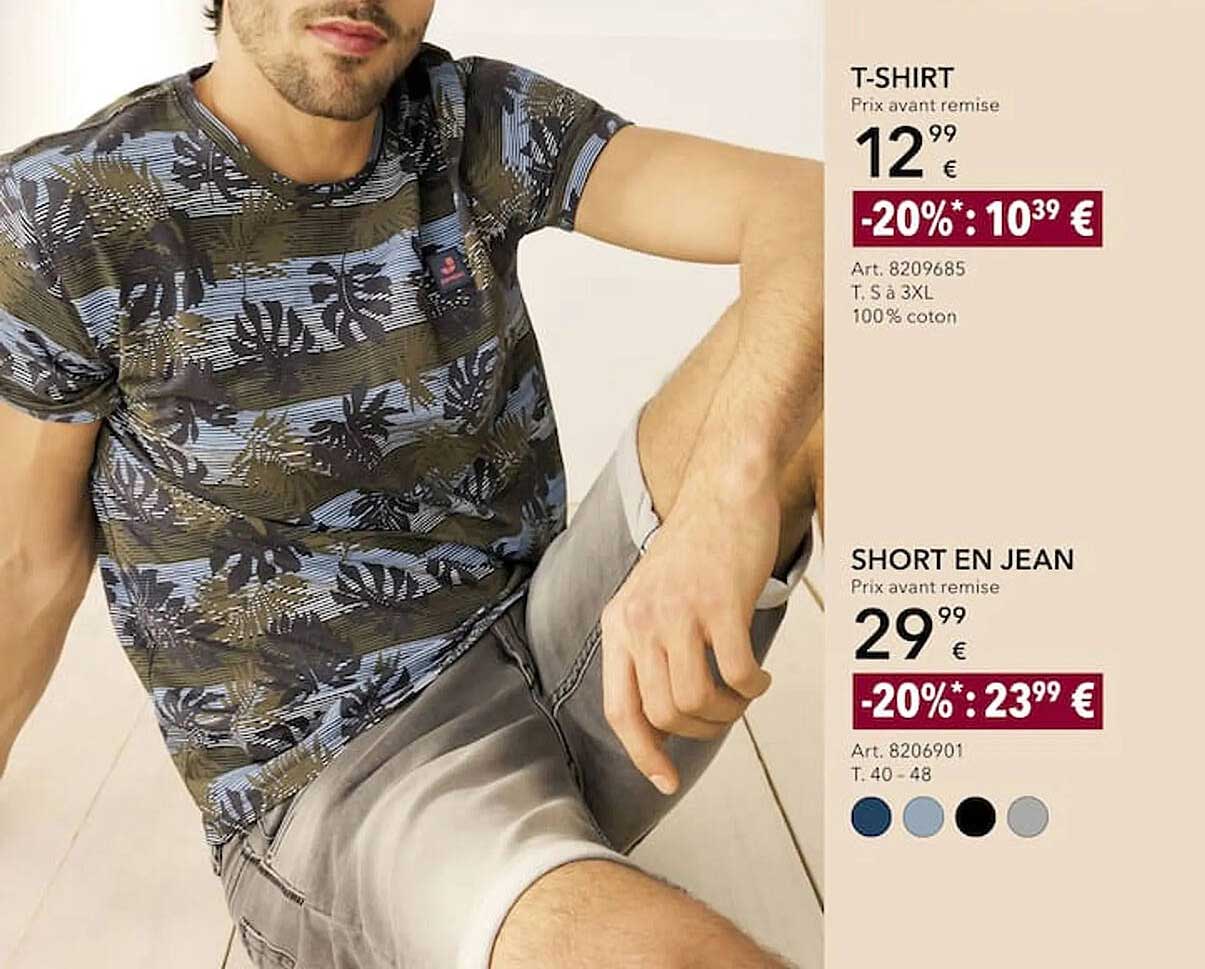 t-shirt, short en jean