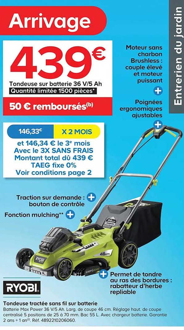 Tondeuse Tractée Sans Fil Sur Batterie Ryobi