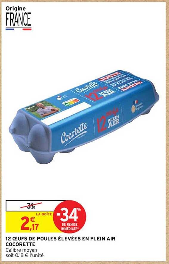 12 œufs de poules élevées en plein air cocorette