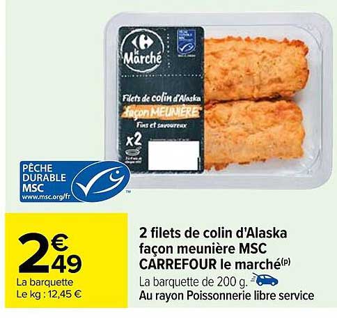 2 filets de colin d'alaska façon meunière msc carrefour le marché