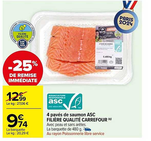 4 Pavés De Saumon Asc Filière Qualité Carrefour