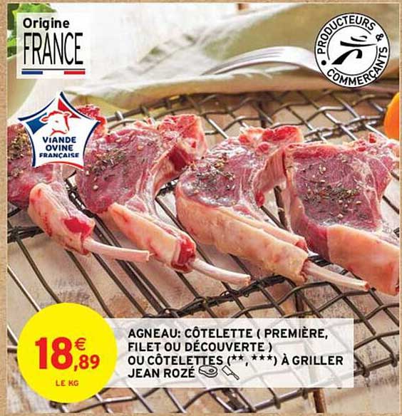 agneau : côtelette (première, filet ou découverte) ou côtelettes (**,***) à griller jean rozé