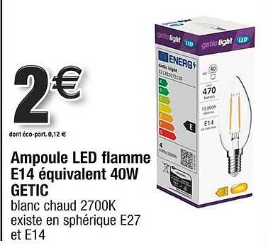 ampoule led flamme e14 équilavalent 40w getic