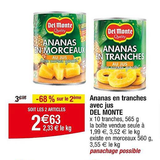 ananas en tranches avec jus del monte
