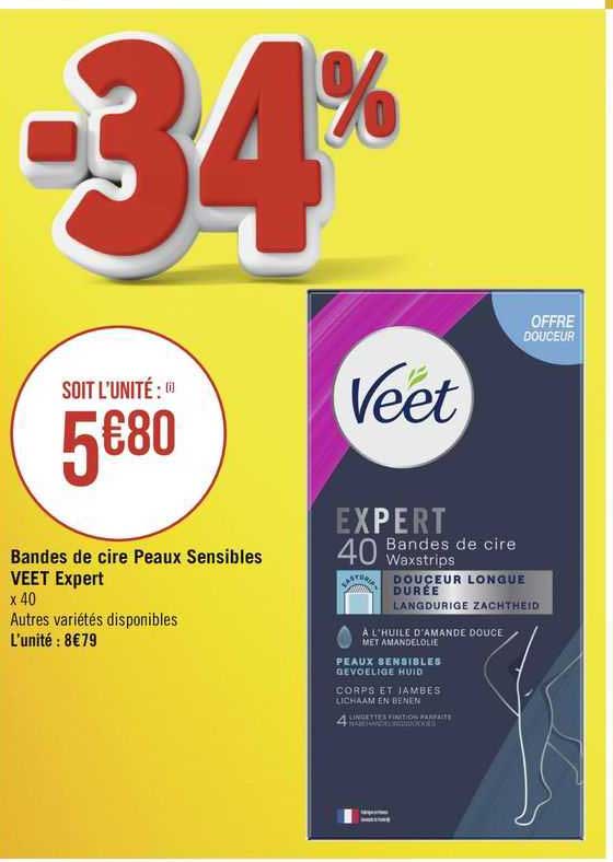 bandes de cire peaux sensibles veet expert
