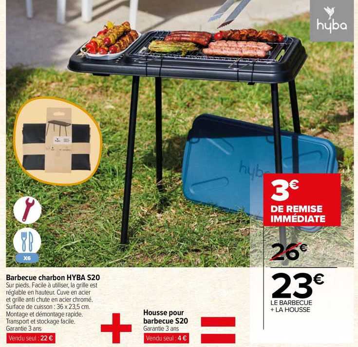 barbecue charbon hyba s20 + housse pour barbecue s20