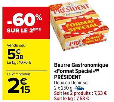 Beurre Gastronomique «format Spécial» Président
