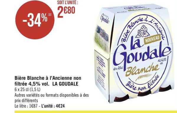 bière blanche à l'ancienne non filtrée 4,5% vol. la goudale