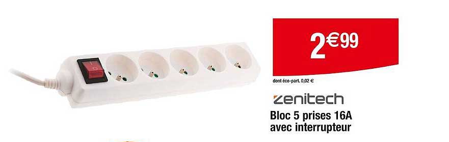 bloc 5 prises 16a avec interrupteur zenitech