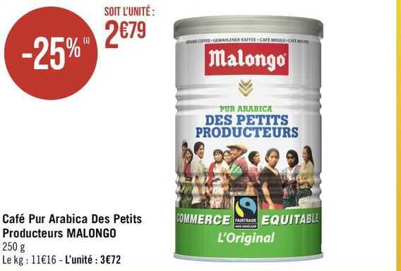 café pur arabica des petits producteurs malongo