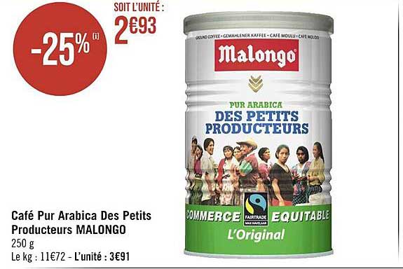 café pur arabica des petits producteurs malongo
