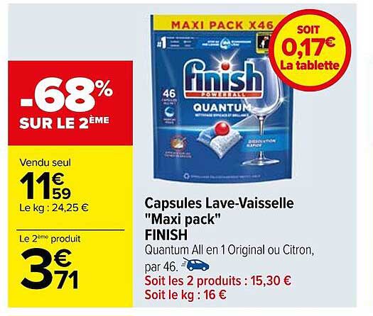 capsules lave-vaisselle "maxi pack" finish
