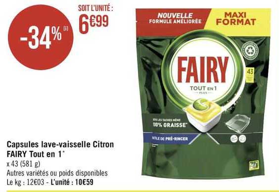 capsules lave-vaisselle citron fairy tout en 1