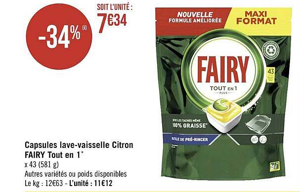 capsules lave-vaisselle citron fairy tout en 1