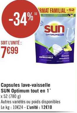 capsules lave-vaisselle sun optimum tout en 1