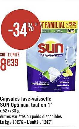 capsules lave-vaisselle sun optimum tout en 1