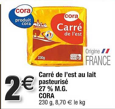 carré de l'est au lait pasteurisé 27% m.g. cora