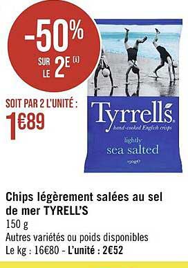 chips légèrement salées au sel de mer tyrell's
