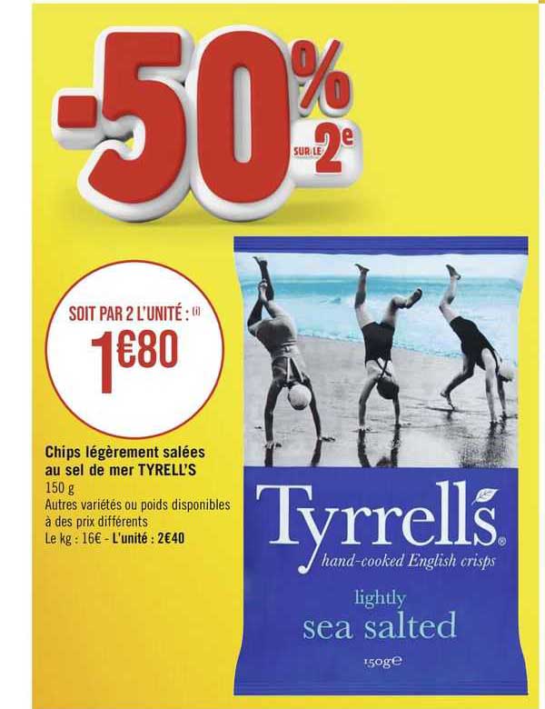 chips légèrement salées au sel de mer tyrell's