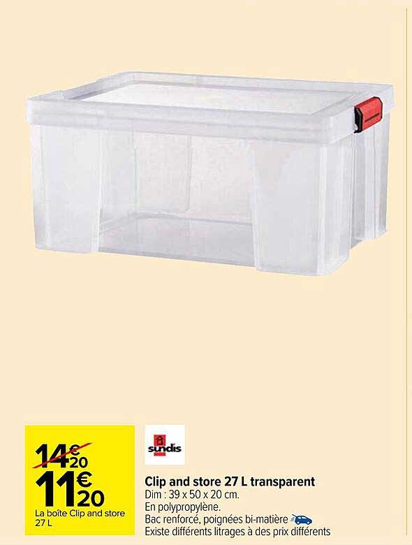 clip and store 27 l transparent  sundis