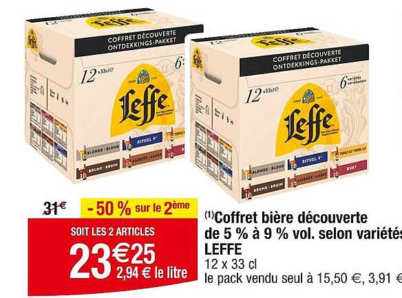 coffret bière découverte de 5% à 9% vol. selon variétés leffe