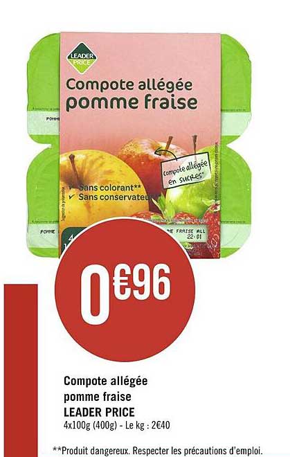 compote allégée pomme fraise leader price