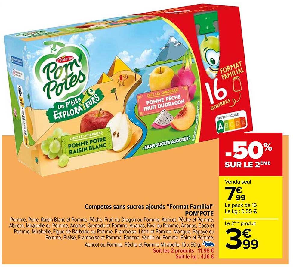 compotes sans sucres ajoutés "format familial" pom'pote