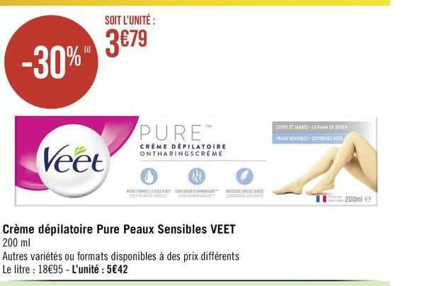 crème dépilatoire pure peaux sensibles veet
