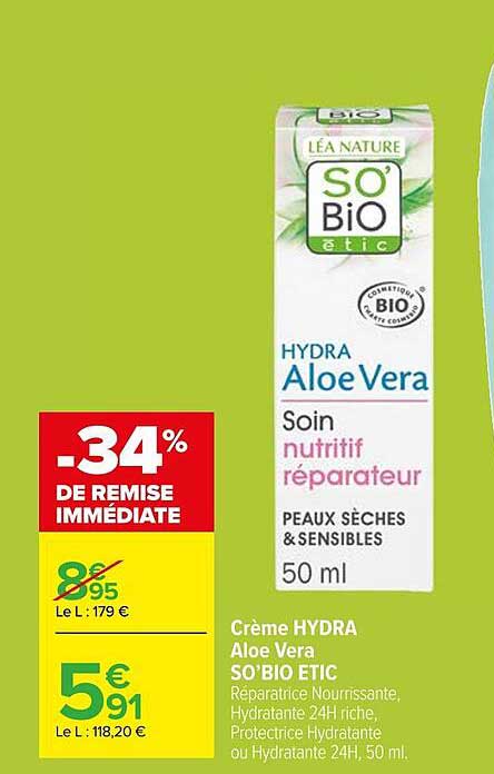 crème hydra aloe vera so'bio etic