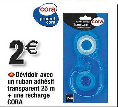 dévidoir avec un ruban adhésif transparent 25 m + une recharge cora