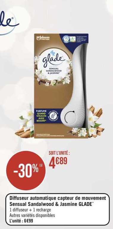 diffuseur automatique capteur de mouvement sensual sandalwood & jasmine glade