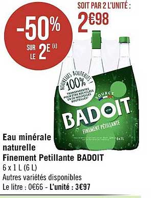 eau minérale naturelle finement pétillante badoit