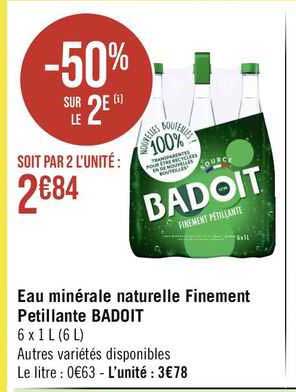 eau minérale naturelle finement pétillante badoit