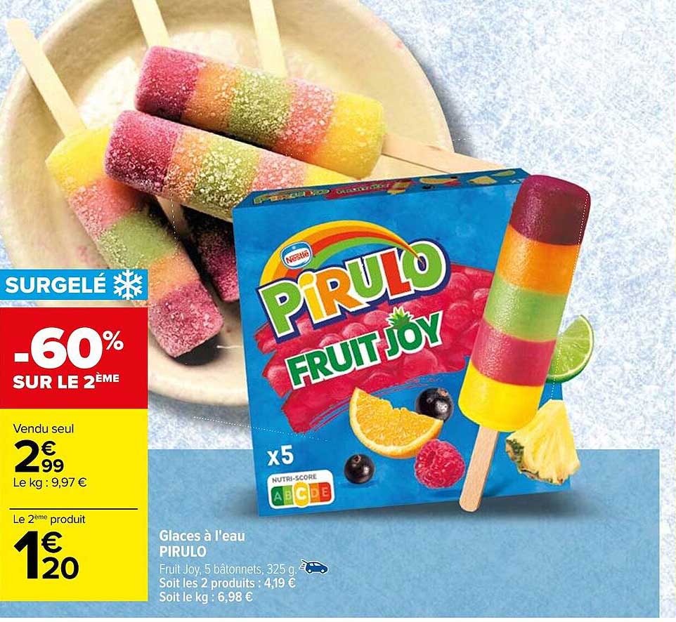 glaces à l'eau pirulo