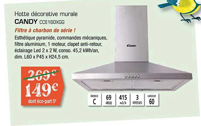 hotte décorative murale candy cce160xgg