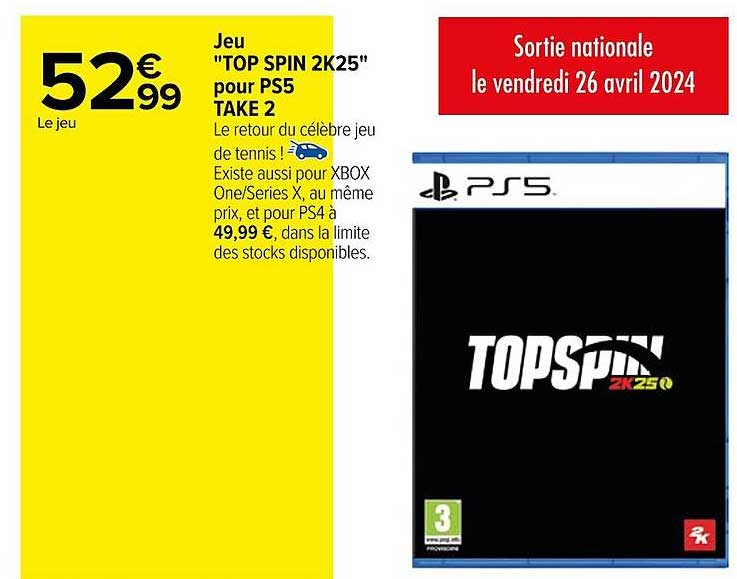 jeu "top spin 2k25" pour ps5 take 2