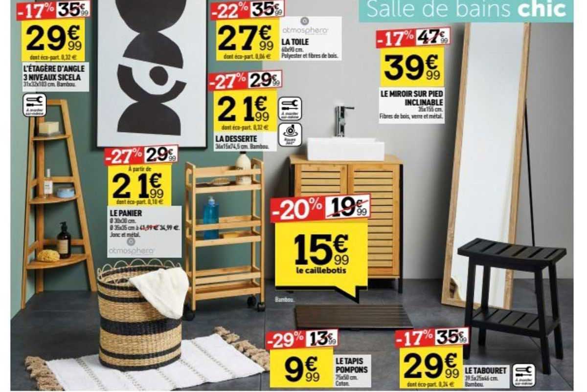 l'étagère d'angle 3 niveaux sicela, le panier, la desserte, la toile, le tapis pompons, le tabouret, le miroir sur pied inclinable