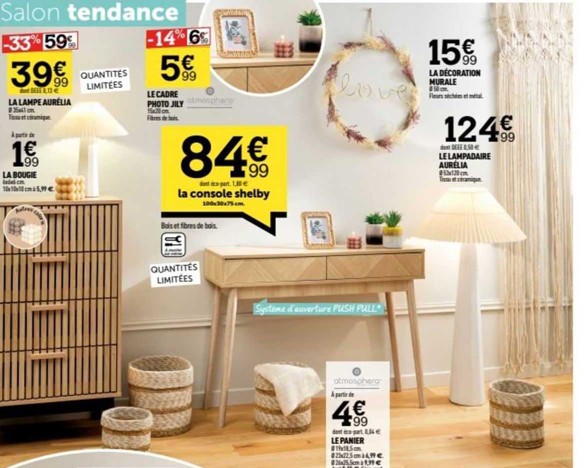 la lampe aurélia, le cadre photo jily, la bougie, la décoration murale, le lampadaire aurélia, la console shelby, le panier