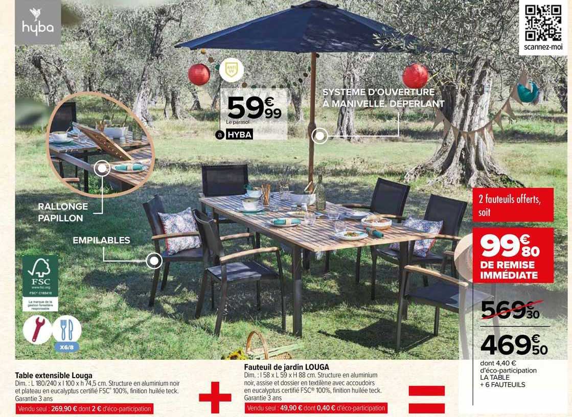 la table extensible louga + fauteuil de jardin louga