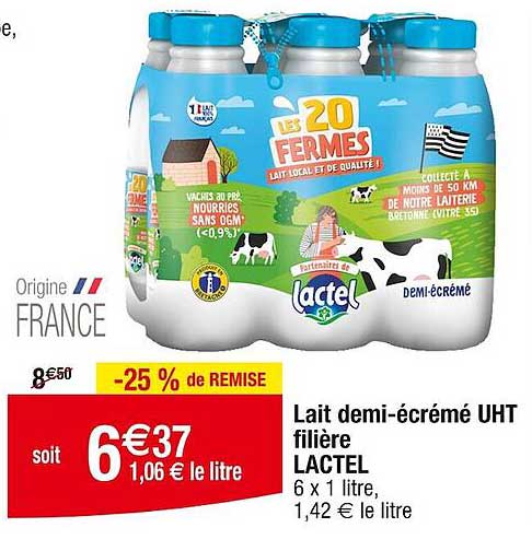 lait demi-écrémé uht filière lactel