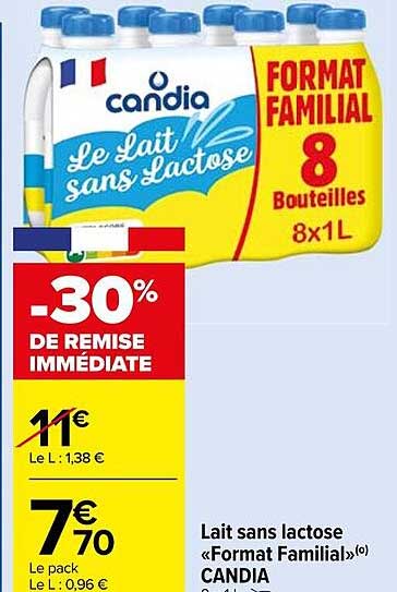 lait sans lactose «format familial» candia
