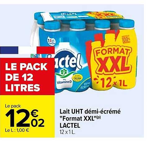 lait uht démi-écrémé "format xxl" lactel