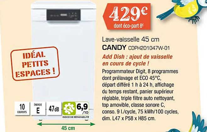 lave-vaisselle 45 cm candy