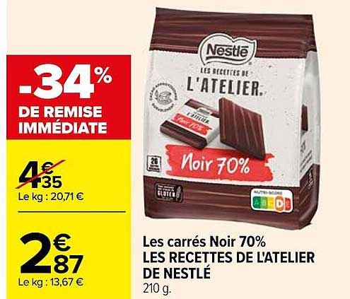 les carrés noir 70% les recettes de l'atelier de nestlé