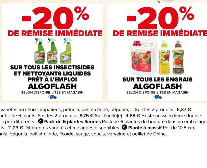 les insecticides et nettoyants liquides prêt à l'emploi algoflash, les engrais algoflash