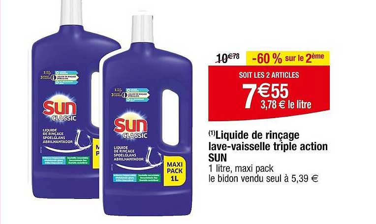 Liquide De Rinçage Lave-vaisselle Triple Action Sun