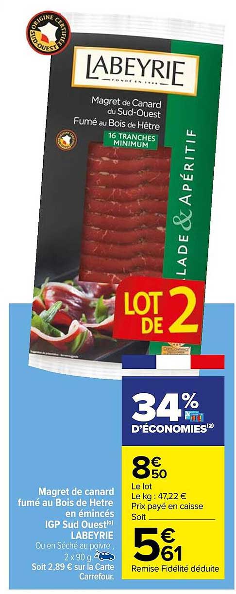 magret de canard fumé au bois de hêtre en émincés igp sud ouest labeyrie