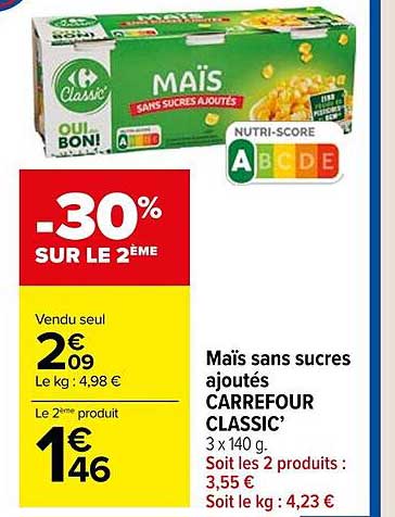 Maïs Sans Sucres Ajoutés Carrefour Classic'